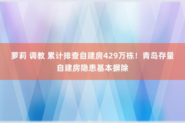 萝莉 调教 累计排查自建房429万栋！青岛存量自建房隐患基本摒除