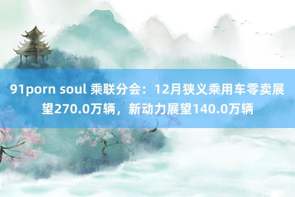 91porn soul 乘联分会：12月狭义乘用车零卖展望270.0万辆，新动力展望140.0万辆