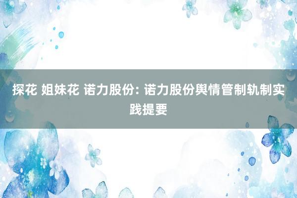 探花 姐妹花 诺力股份: 诺力股份舆情管制轨制实践提要